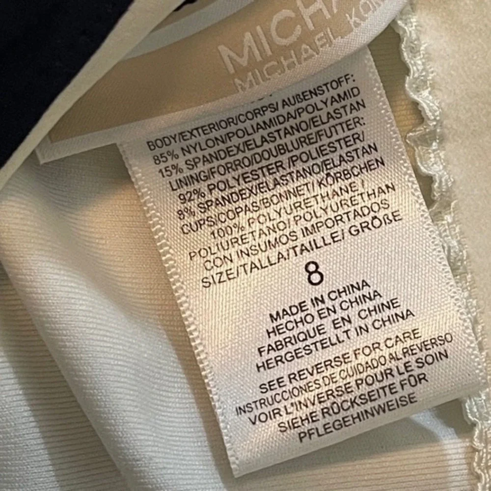 Michael Kors‎ One Piece Swimsuit Navy White Stripe Halter MK Logo Size 8